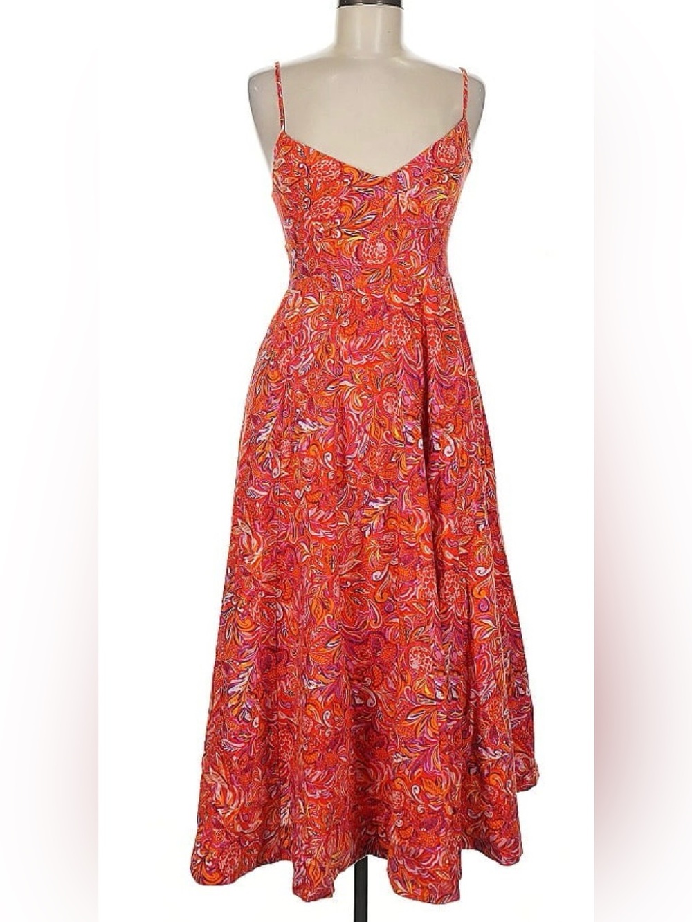 ✨Jason Wu Floral Linen Blend Midi Dress M | NWT | Orange A-Line | MSRP $425